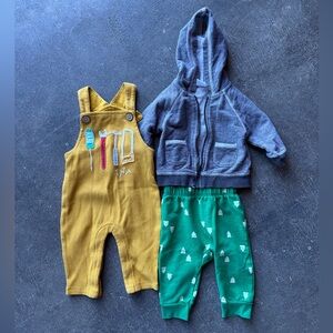 3-6mo spring outfits - Hooded Sweatshirt, Pants, Mud Pie Overalls and Onesie